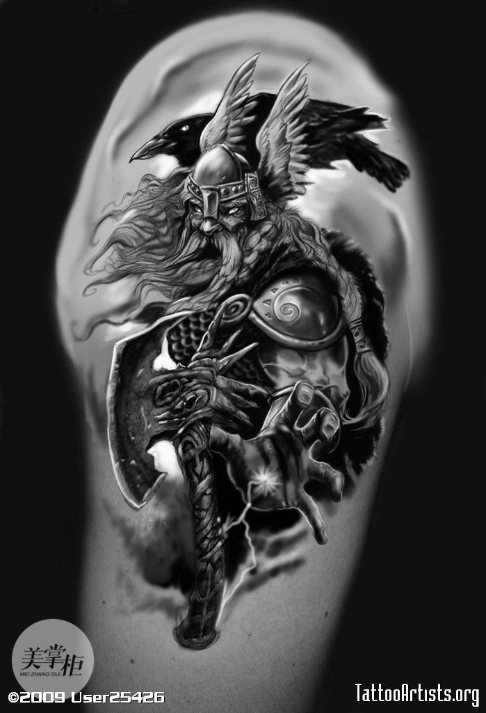 北欧神话 众神之父奥丁 纹身素材_人物鬼神纹身图案大全 - 纹身大咖